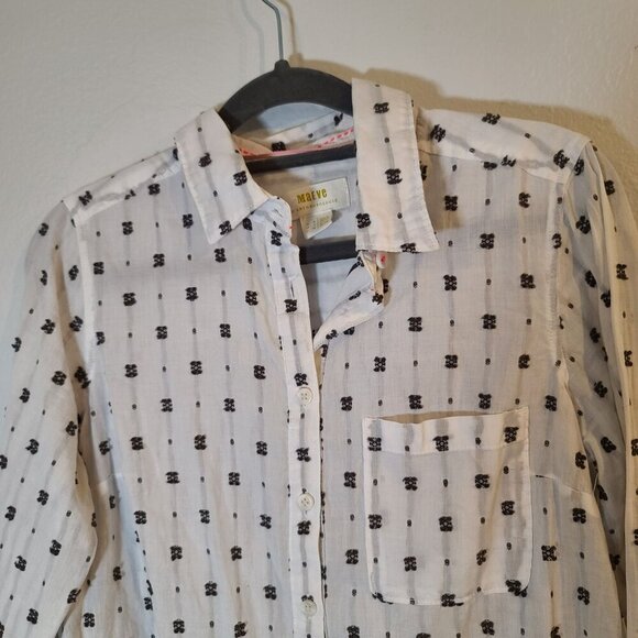 Maeve Anthropologie Clip Dot Relaxed Button‎ Down White Black Size Small - Picture 2 of 12